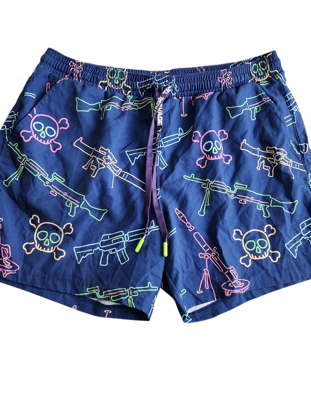 Savage Tacticians Swim Trunk Shorts Men's L Blue Skull Beach Surfer Resort